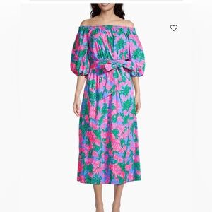 Lilly Pulitzer Shawlee Belted Floral Cotton Midi-Dress